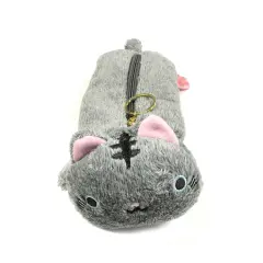 Wrapables Cute Cat Pouch Plush Pencil Case Gray