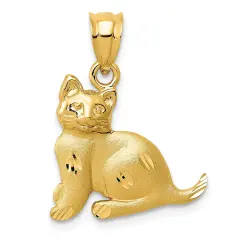 14K Yellow Gold Kitty Charm Cat Pendant FindingKing Jewerly 22mm x 18mm