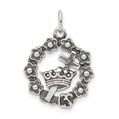 Sterling Silver Wreath Cross Charm Jewerly 18mm x 16mm