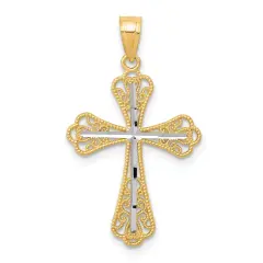 10K Gold & Rhodium Plated Cross Pendant Charm Jewelry 30 x 16mm