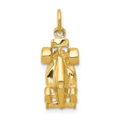 14K Yellow Gold 3D Race Car Charm Sports Racing Jewelry 22mm x 10mm