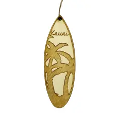 Ornament - Kauai Palm Tree Surfboard - Raw Wood Maple