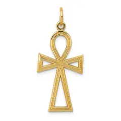 14K Yellow Gold Ankh Cross Charm Egypt Jewelry 37mm x 14mm