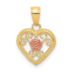 10K Gold Two Tone Small Heart Charm Pendant Jewelry 15 x 10mm