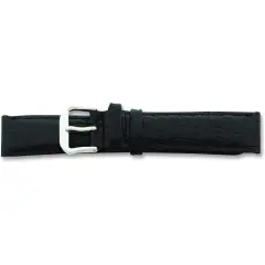 de Beer Black Alligator Grain Leather Watch Band 18mm Long Silver Color
