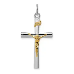 Gold Plated Sterling Silver INRI Crucifix Charm Jewerly 37mm x 18mm