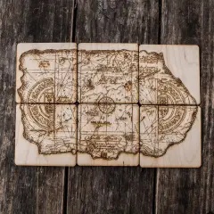 One Eyed Willie Treasure Map Wood Coaster Set of six 4x4in Raw Wood