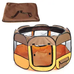 Pet Life All-Terrain Wire-Framed Collapsible Travel Pet Dog Playpen Crate, MD, Brown