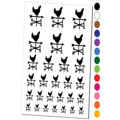 Rooster Weathervane North South West East Temporary Tattoo Water Resistant Fake Body Art Set Collection Dark Green