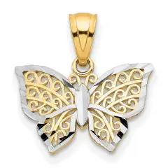 10K Gold & Rhodium Plated Butterfly Charm Pendant Jewelry 14mm x 16mm