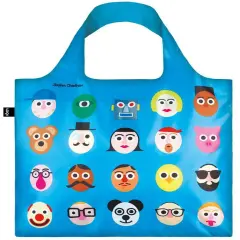LOQI STEPHEN CHEETHAM Faces Blue Reusable Shopping Bag