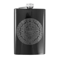 8oz BLACK Mayan Calendar Flask