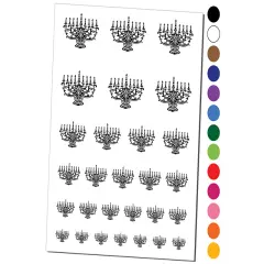 Elegant Intricate Hanukkah Menorah with Candles Candelabrum Candelabra Temporary Tattoo Water Resistant Set Collection Dark Green