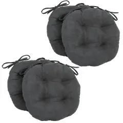 16-inch Solid Micro Suede Round Tufted Chair Cushions (Set of 4) - Grey