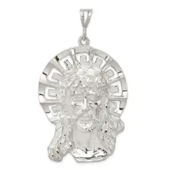 Sterling Silver Jesus Pendant Religious Jewelry 64mm x 37mm