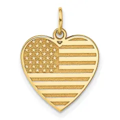 14K Gold USA Flag Heart Charm Love America Pendant Jewerly 22mm x 16mm