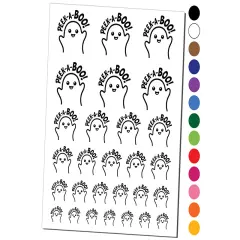 Halloween Peek A Boo Peeking Ghost Temporary Tattoo Water Resistant Fake Body Art Set Collection Orange