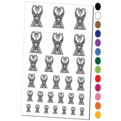 Geometric Spiritual Deer Buck in Triangle with Antlers and Moon Temporary Tattoo Water Resistant Set Collection Light Blue