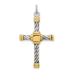 Sterling Silver Gold Plated Cross Charm Jewerly 31mm x 19mm