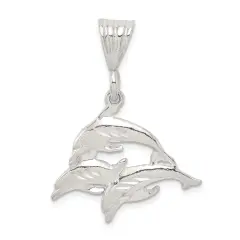Sterling Silver Triple Dolphins Pendant FindingKing Jewerly 33.8mm x 26.3mm