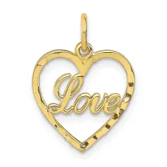 10K Yellow Gold Love in Heart Charm Pendant Jewelry 20mm x 23mm
