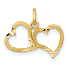 10K Yellow Gold Double Heart Diamond-Cut Charm Jewelry 17 X 18mm