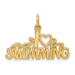 10K Gold I Love Swimming Charm Heart Swimmer Pendant Jewerly 18mm x 23mm