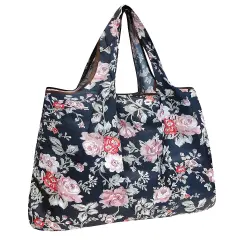 Wrapables Large Foldable Tote Nylon Reusable Grocery Bag Rose Vines