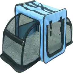 Pet Life Capacious Dual-Expandable Wire Folding Lightweight Collapsible Travel Pet Dog Crate Blue-M