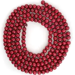 Ornativity Red Cranberry Wooden Garland - Rustic Red Wood Beaded Christmas Tree Decorations Garland Bead Strand