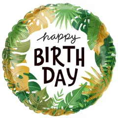 Leaves Happy Birthday 18" Round Foil Balloon, 1ct