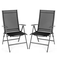 Set of 2 Adjustable Portable Patio Folding Dining Chair Recliner -Black