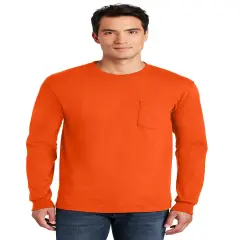 Gildan&reg; Crewneck Ultra Cotton Long Sleeve Pocket T-Shirt - 2410 Safety orange