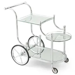 Kitchen Glass Shelves Metal Frame Serving Rolling Cart