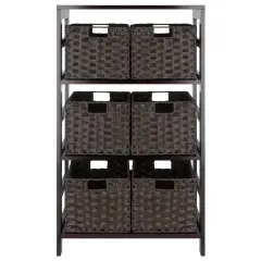 Contemporary Home Living 7 Pc Storage Shelf with 6 Foldable Woven Baskets - 42" - Espresso and Chocolate Brown