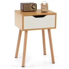 Costway Nightstand End Side Sofa Table Storage Drawer Living Room with Solid Wood Leg