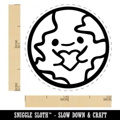 Earth Holding Heart Self-Inking Rubber Stamp Ink Stamper for Stamping Crafting Planners Green