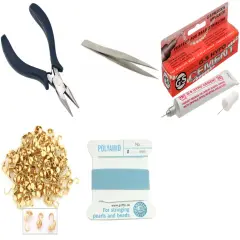 Bead Tip Kit - Pliers, Tweezers, Cement, 100 Bead tips & Turqoise Bead Cord #6