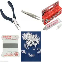 Bead Tip Kit - Pliers, Tweezers, Cement, Grey Bead Cord #6 & 25 Bead Tips