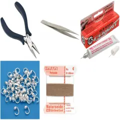 Bead Tip Kit - Pliers, Tweezers, Cement, 50 Bead Tips & Beige Bead Cord #4