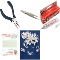 Bead Tip Kit - Pliers, Tweezers, Cement, White Bead Cord #1 & 25 Bead Tips