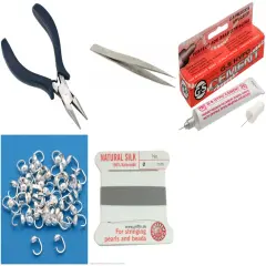 Bead Tip Kit - Pliers, Tweezers, Cement, 50 Bead Tips & Grey Bead Cord #3
