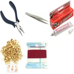 Bead Tip Kit - Pliers, Tweezers, Cement, 100 Bead tips & Garnet Bead Cord #6