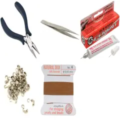 Bead Tip Kit - Pliers, Tweezers, Cement, 30 Bead Tips & Carnelian Bead Cord #4