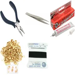 Bead Tip Kit - Pliers, Tweezers, Cement, 100 Bead tips & Black Bead Cord #6