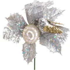 Silver Glitter Bird Box Picks - 24-Pack, Christmas Tree Ornaments - Perfect for Wreaths, Garlands, Gifts - Sparkling Holiday Decor - 2024 Christmas Collection, Floral Home by Artificial Flowers