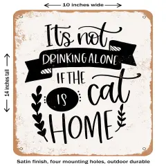 DECORATIVE METAL SIGN - Drinking Cat- Vintage Rusty Look