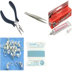 Bead Tip Kit - Pliers, Tweezers, Cement, 15 Bead Tips & Turqoise Bead Cord #6