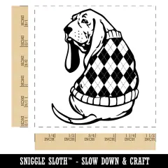 Basset Hound Dog in Argyle Sweater Self-Inking Rubber Stamp Ink Stamper Black