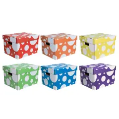 Storage Totes, 6 Assorted Polka Dot Colors, 10-1/8"H x 12-1/4"W x 15-1/4"D, Pack of 6